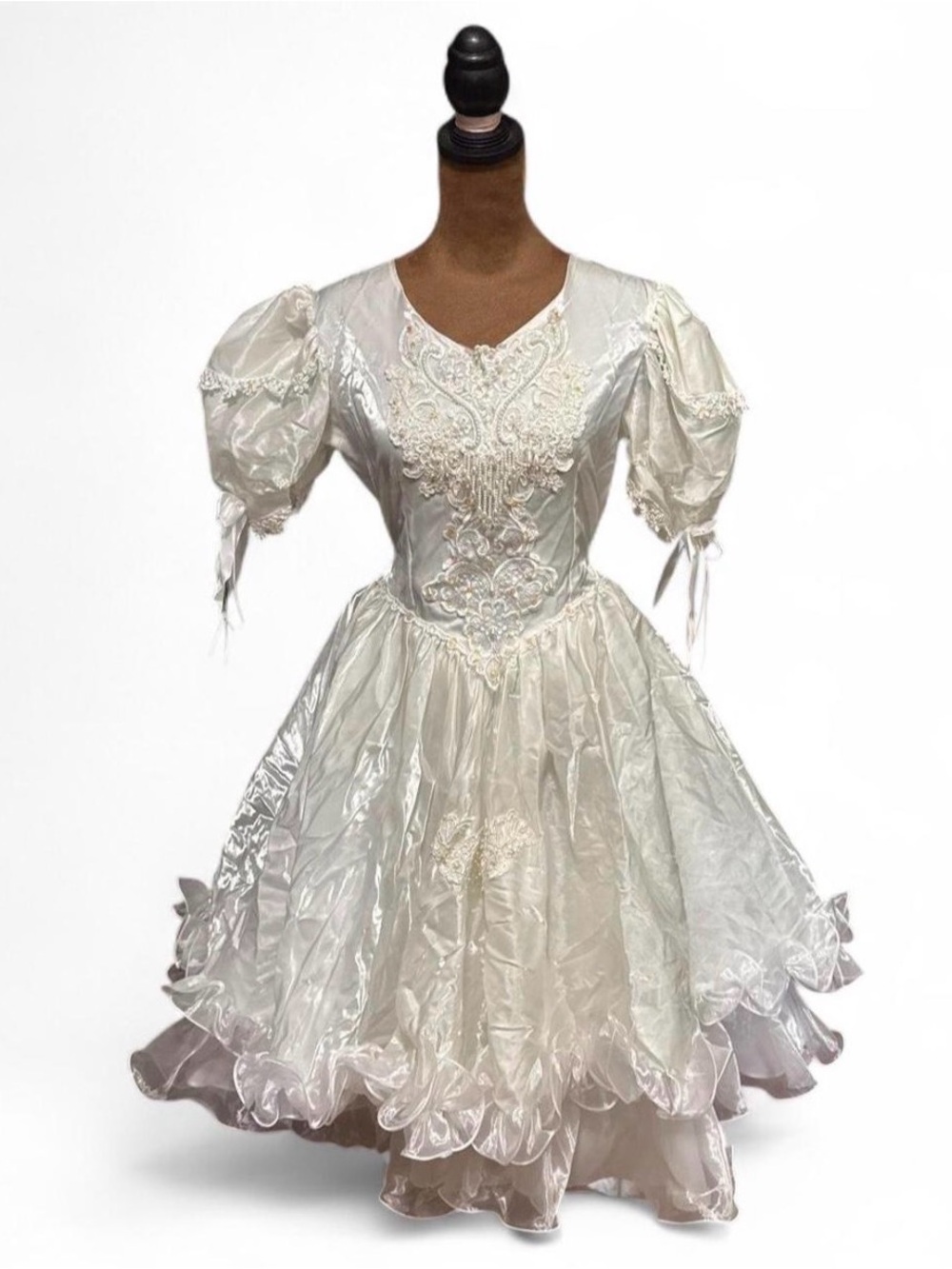 Ivory Embellished Puff-Sleeve Party Dress Wedding Quinceañera Costume Frilly